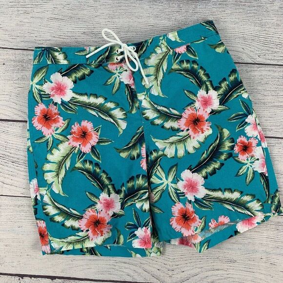 Men's 28 Palms sz 32 Board Shorts Aqua Blue Floral Pattern Tropical 6.5" Inseam - Picture 1 of 7